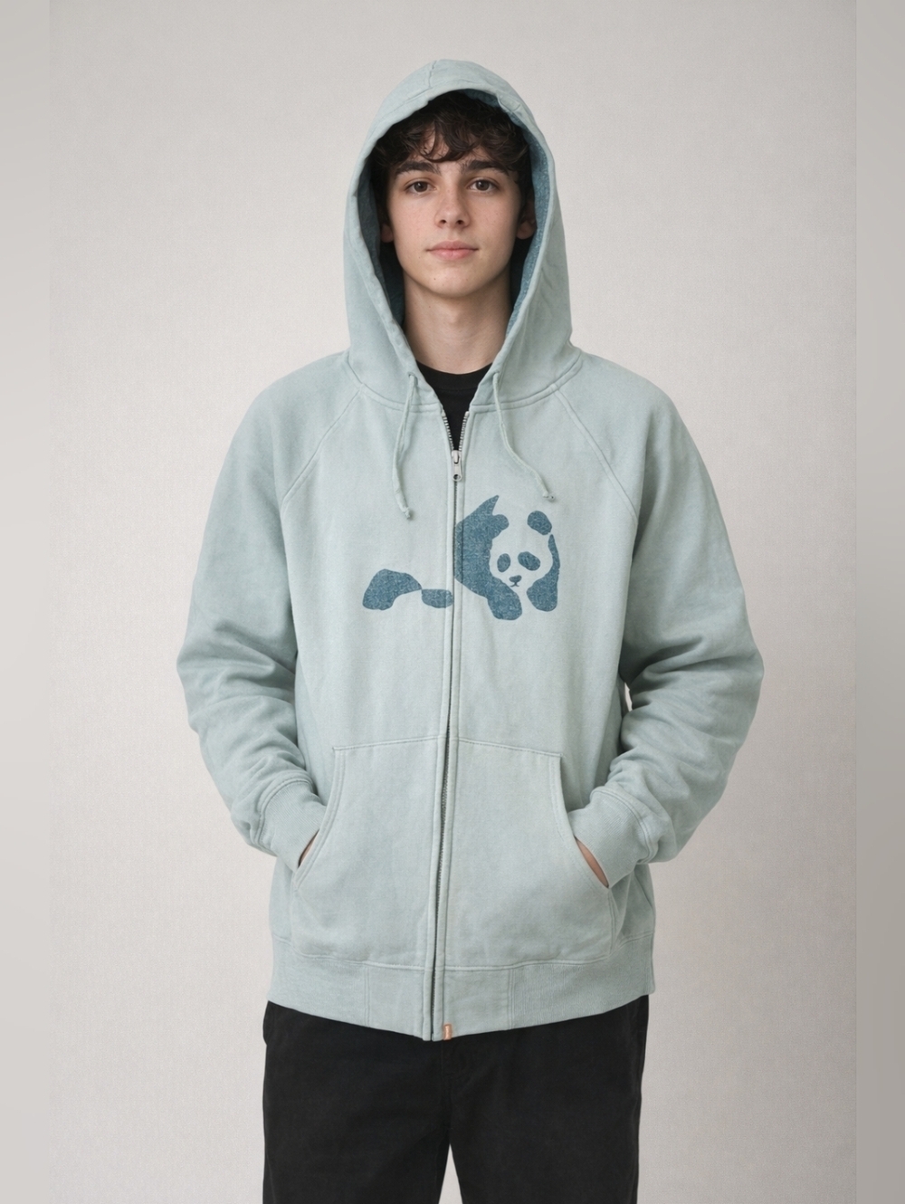 Enjoi skateboarding panda Patch Zip Up Light Green hoodie Cotton sz small Y2K